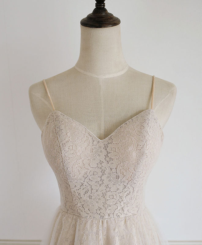 Elegant Champagne Tulle Lace Short Prom Dress for Homecoming - Perfect for School Dances, Parties & Special Occasions