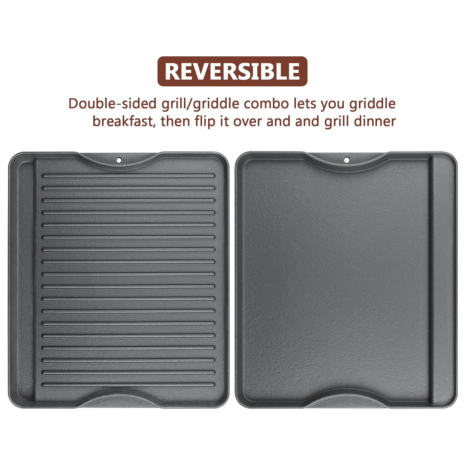 Uniflasy Reversible Cast Iron Griddle for Camp Chef Explorer - Compatible with 2-Burner, 3-Burner, 2X, 3X & Single Burner Stoves - Fits 14