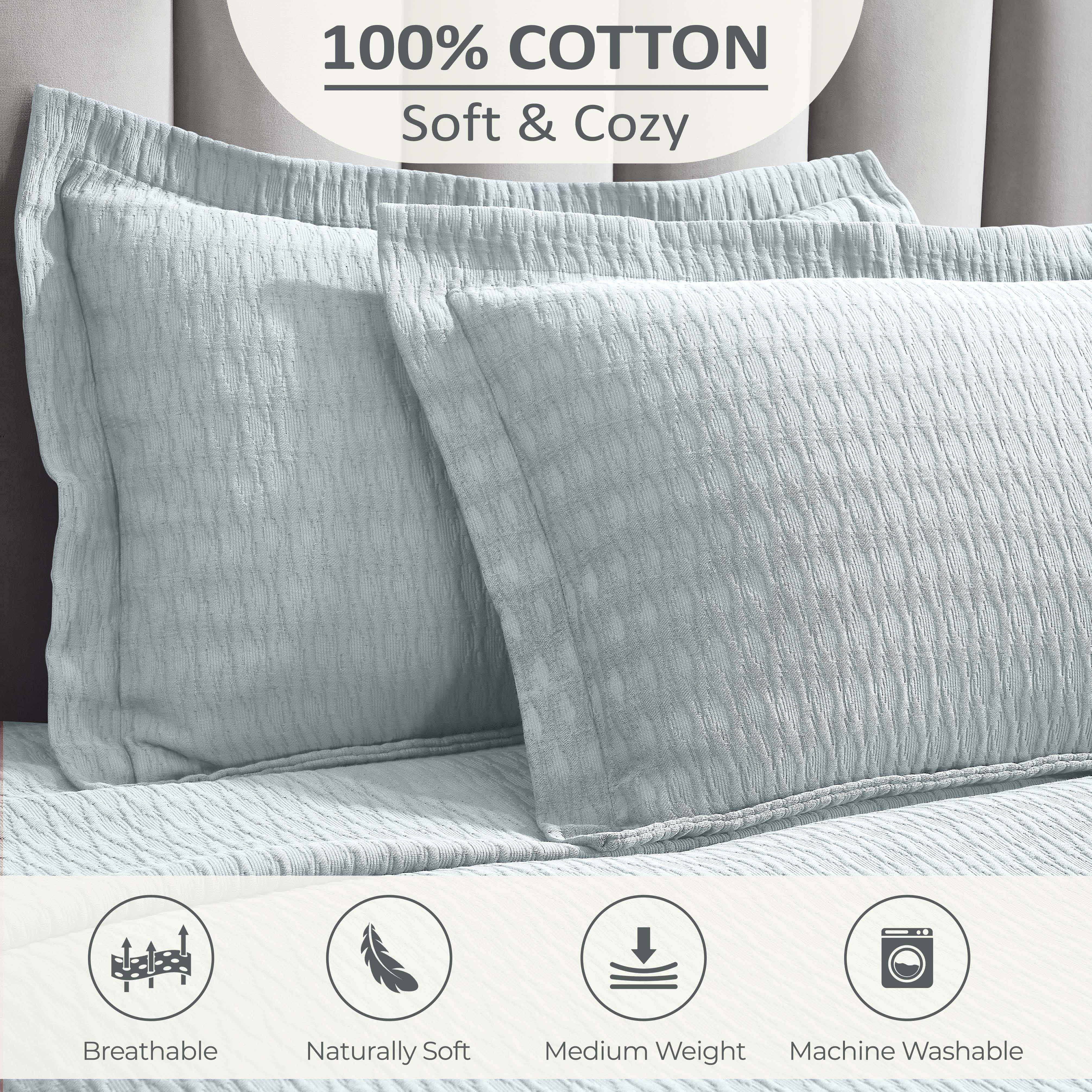 Calvert Cotton Medium Weight Geometric Matelasse Bedspread Set - Queen Size Luxury Bedding for Modern Bedrooms | Perfect for Master Bedroom, Guest Room & Dorm Decor