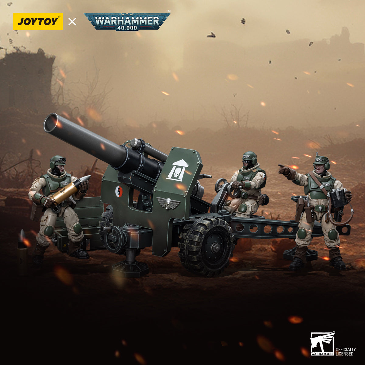 JOYTOY 1/18 Scale 3.75 Inch Warhammer 40K Astra Militarum Ordnance Team Action Figure with Bombast Field Gun - Perfect for Collectors, Wargaming, and Tabletop Battles