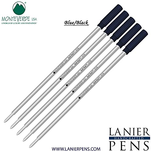 Monteverde Soft Roll Ballpoint Ink Refill 5-Pack - C13 Paste Ink for Cross Style Pens - Blue Black Medium Tip 0.7mm - Smooth Writing for Office, School & Everyday Use