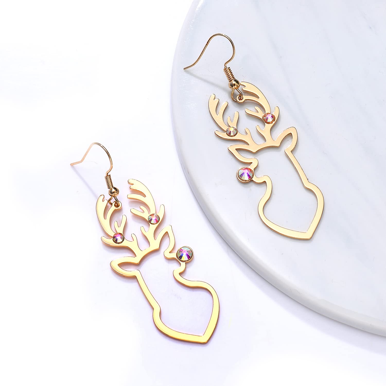 Festive Christmas Reindeer Earrings for Women - Rhinestone Drop Dangle Holiday Jewelry | Xmas Party Accessories & Gift Ideas