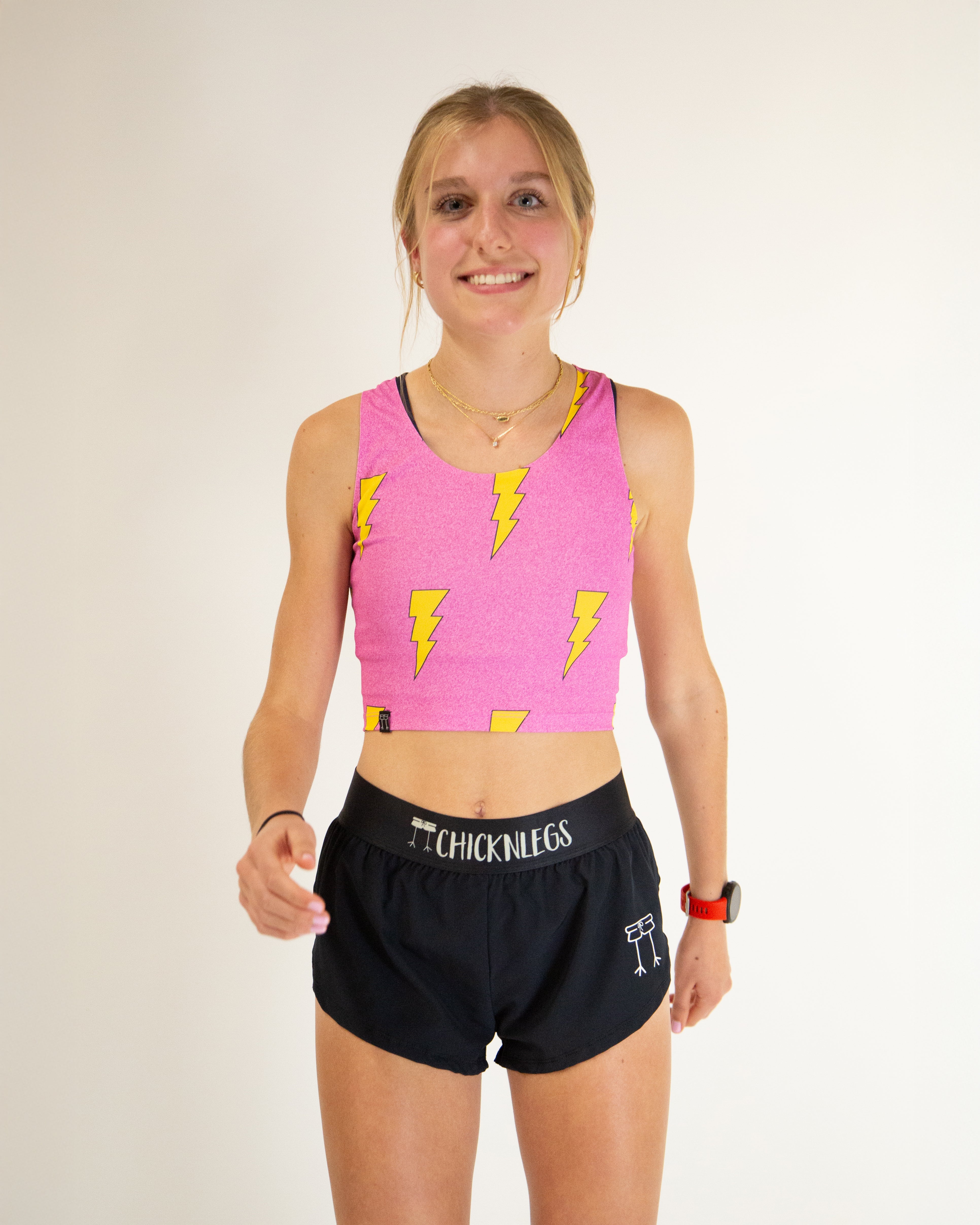Pink Bolts PWR Crop Top - Women's Workout Tank Top for Yoga, Running & Gym - Breathable & Comfortable Fitness Apparel