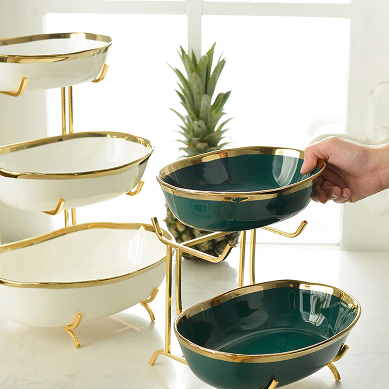3-Tier Fruit Basket - Creative Multilayer Serving Tray for Living Room Decor, Chinese Snack Plate & Candy Dish - Green | Perfect for Parties, Home Decor & Office Reception Desk