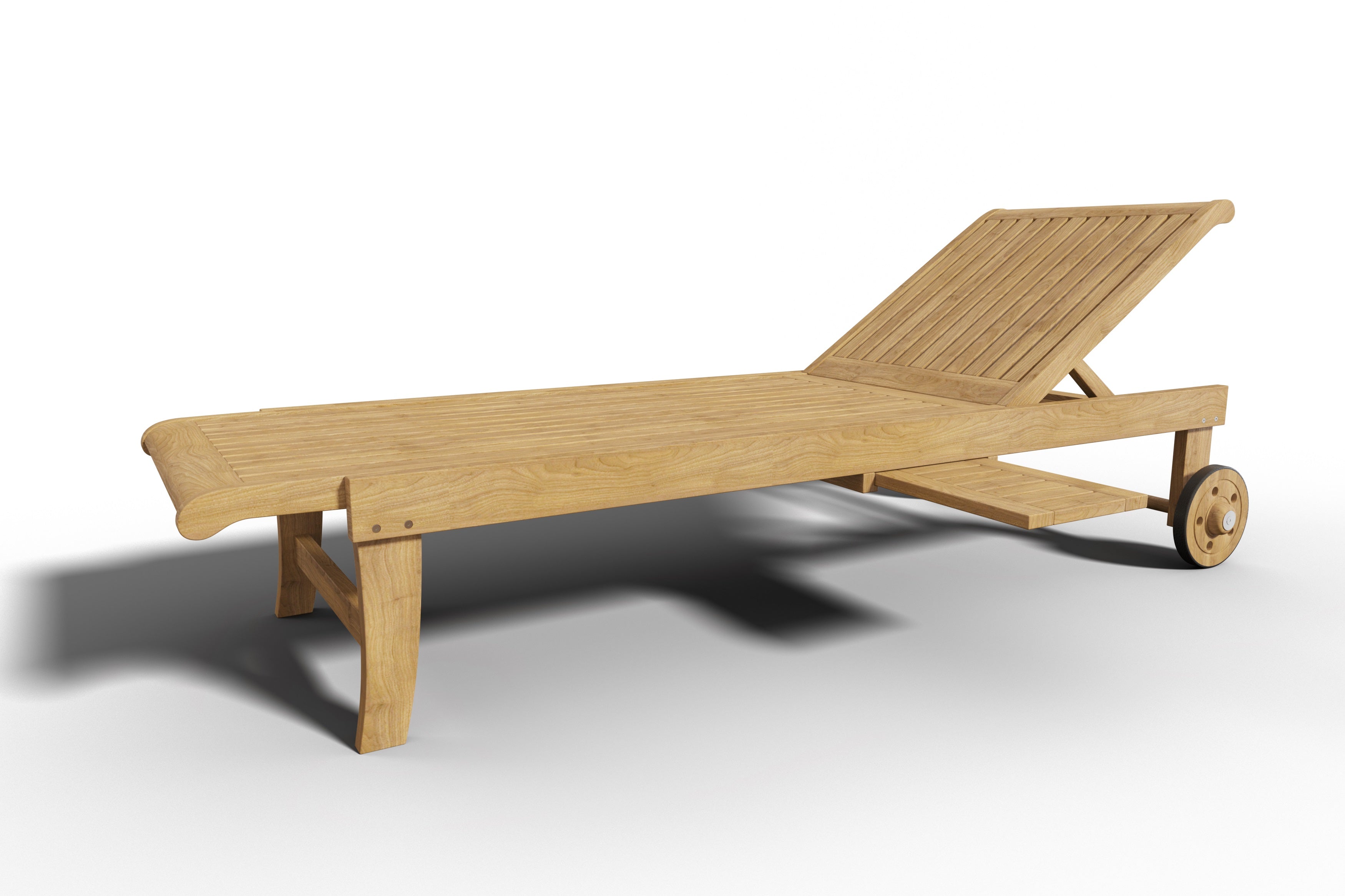 Premium Teak Wood Outdoor Reclining Sun Lounger with Wheels & Slide-Out Tray - Patio, Poolside, Beach Relaxation Chair for Backyard & Garden