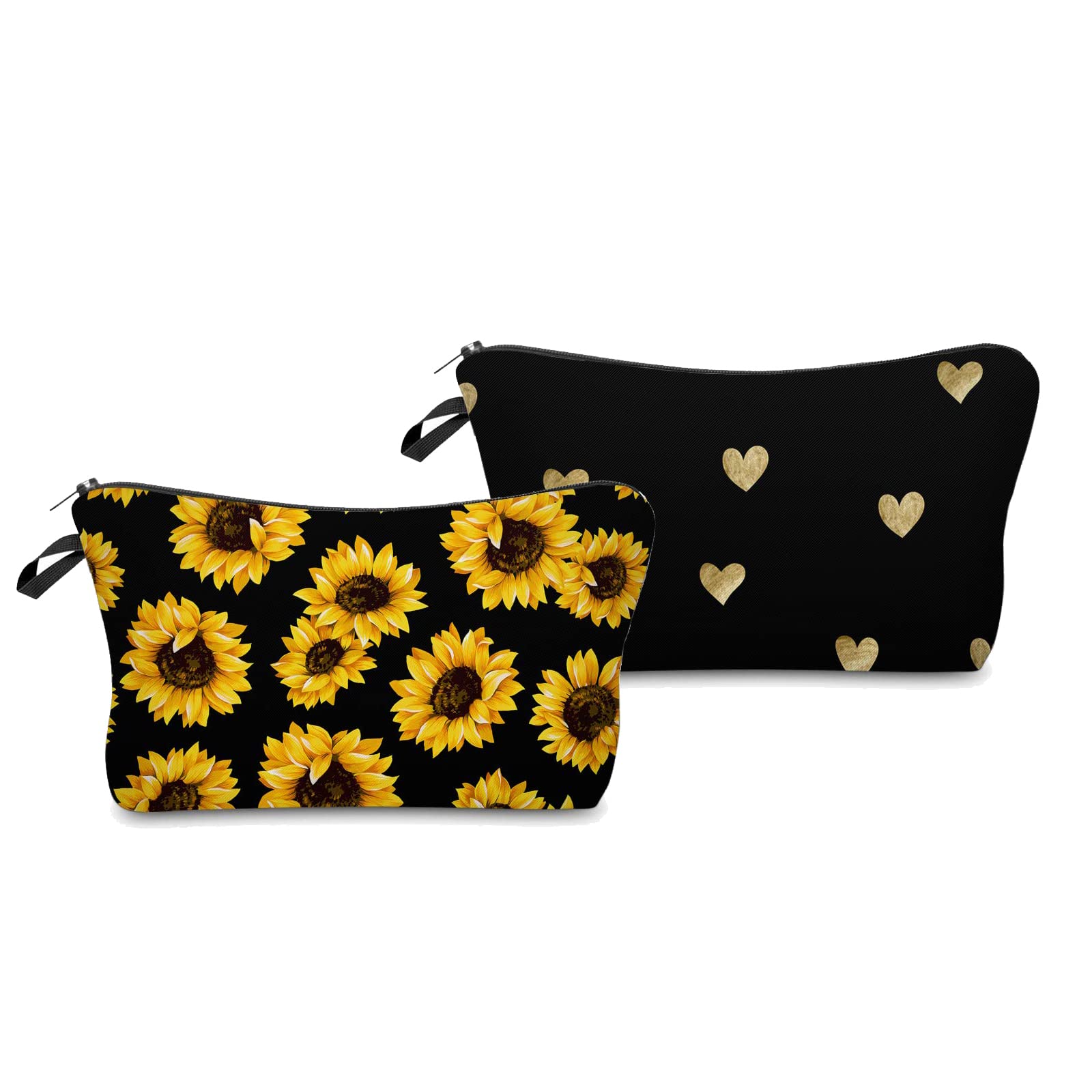 2 Pack Waterproof Sunflower Cosmetic Bags for Women - Travel Makeup Organizer Pouch, Toiletry Bag for Purse, Gym & Vacation - Cute Girls' Makeup Storage Case