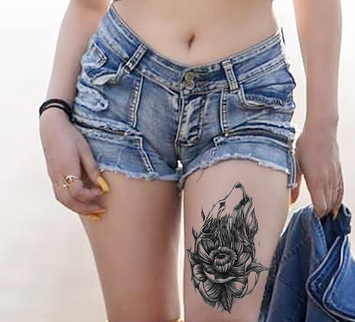 Waterproof Temporary Tattoo Stickers for Men & Women - 3D Realistic Flowers, Butterflies, Stars, Angels, Wolves & Armband Designs (19x12cm) | Perfect for Parties, Halloween Costumes & Body Art Decoration | TBS-8273