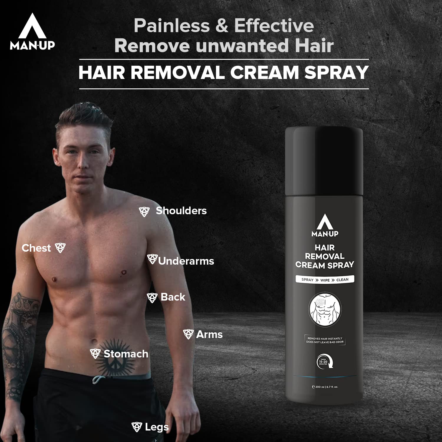 Man-Up Hair Removal Cream Spray - 200ml & Vanilla Malt Cologne for Men - 8ml | Painless Depilatory Cream | Long-Lasting Fragrance Eau de Toilette | Dermatologist Tested | For Smooth Skin & Confidence Boost | Gym, Date Night & Office Use