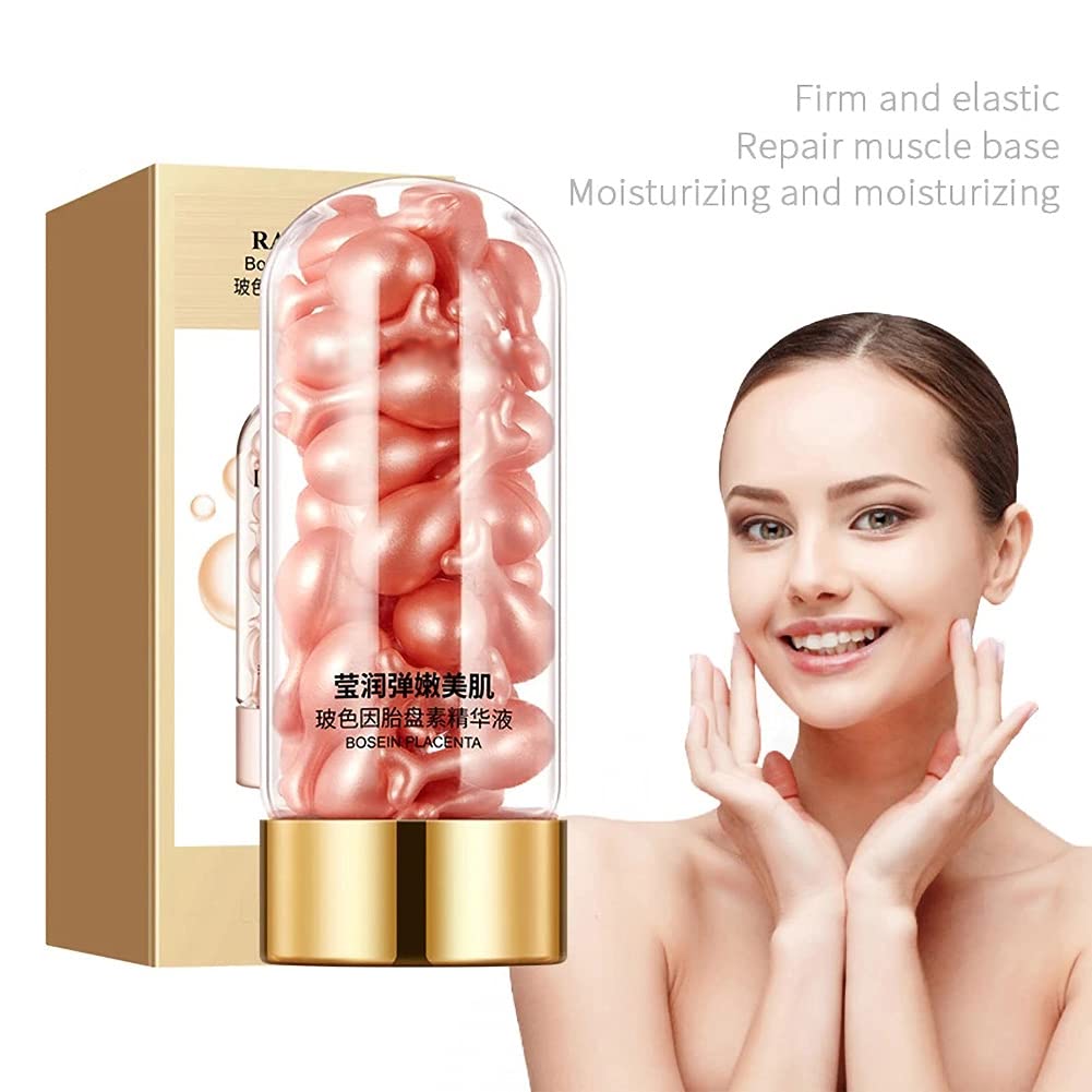 Bosein Placenta Essence Anti-Aging Serum - Hydrating, Moisturizing & Brightening Facial Treatment - Skin Repair & Rejuvenation - 30 Capsules/Bottle - Perfect for Night Routine & Dry Skin Care