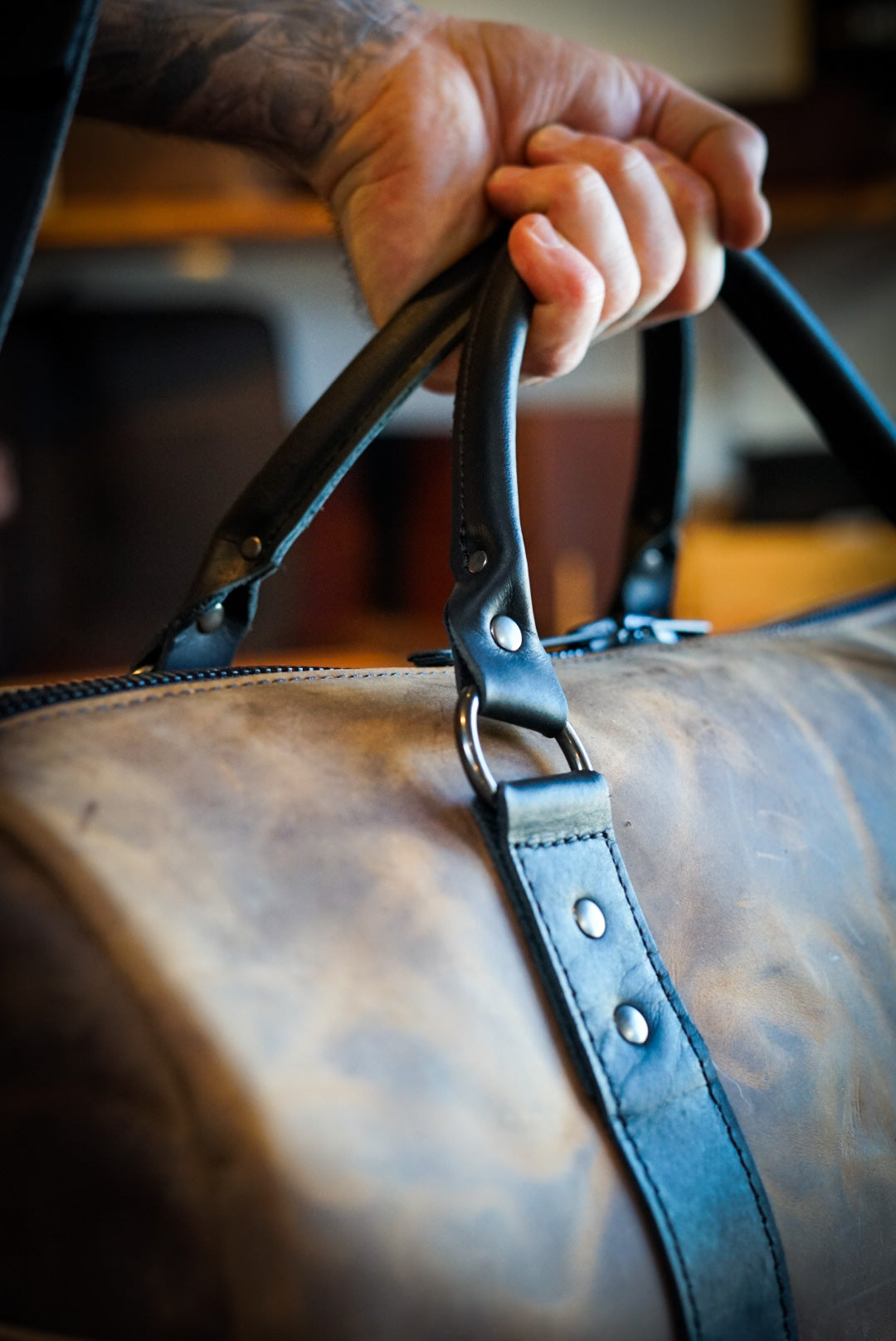 Premium Overnight Duffle Bag - Tobacco Brown with Flat Black Accents - Perfect for Travel, Gym & Weekend Getaways