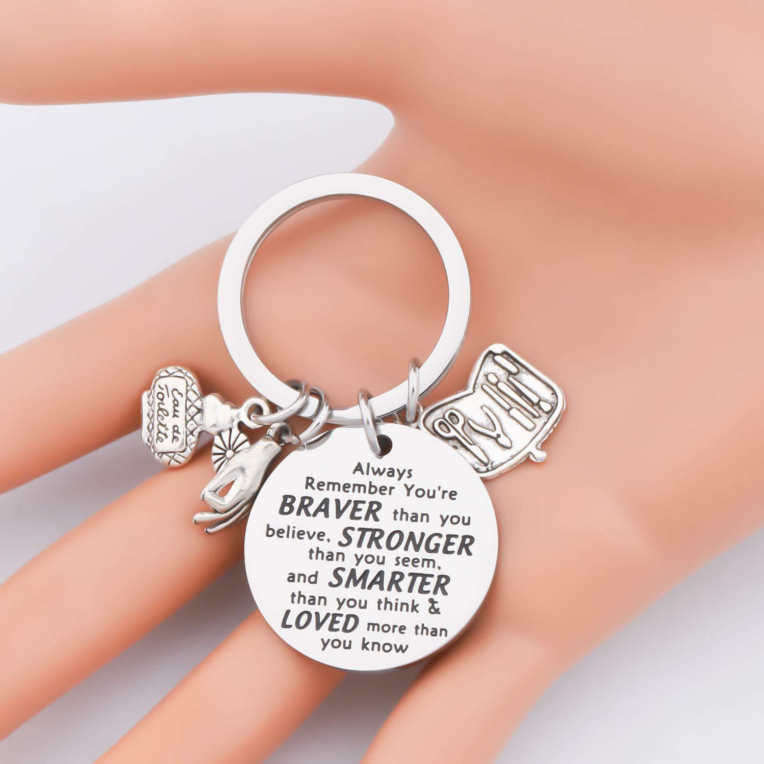 BAUNA Nail Tech Keychain - Inspirational Manicurist Graduation Gift, Nail Technician Jewelry with 'Braver Than You Believe' Message - Perfect for Nail Artists, Cosmetology Students & Salon Professionals