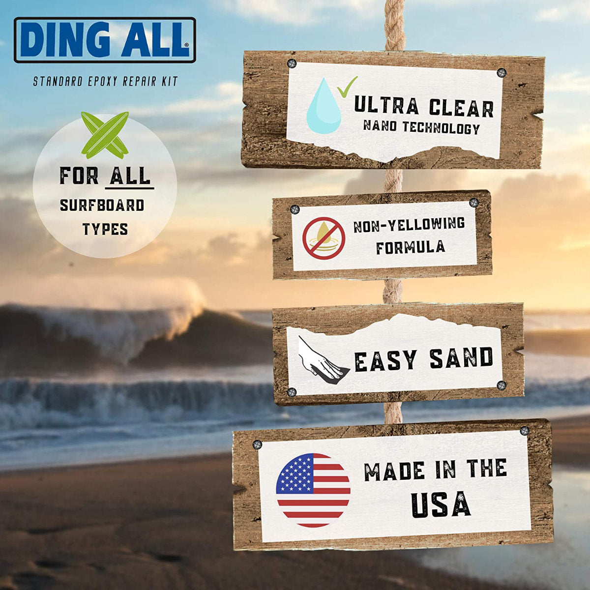 Ding Repair Kit - Epoxy Ding Repair for All Standard Surfboards | Quick & Easy Surfboard Ding Fix for DIY Repairs at Home
