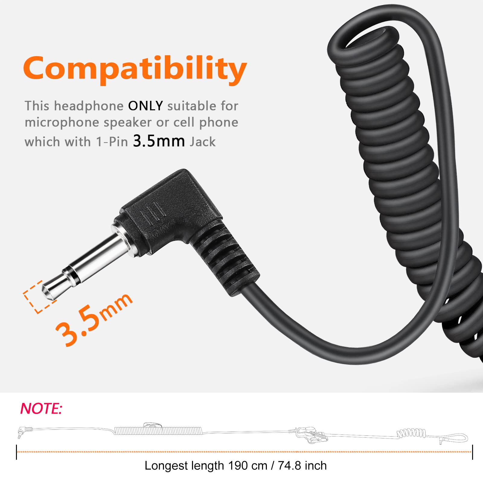 Zeadio 3.5mm Surveillance Earpiece Headset - Listen Only with Acoustic Tube & Earmold - Compatible with Smartphones, Two-Way Radios, Transceivers & Speaker Mics (4 Pack) - Ideal for Security, Surveillance & Communication Professionals