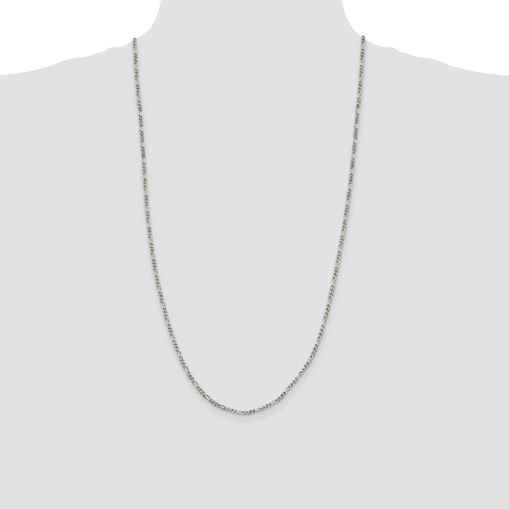 2.5mm Sterling Silver Figaro Chain Necklace for Men & Women