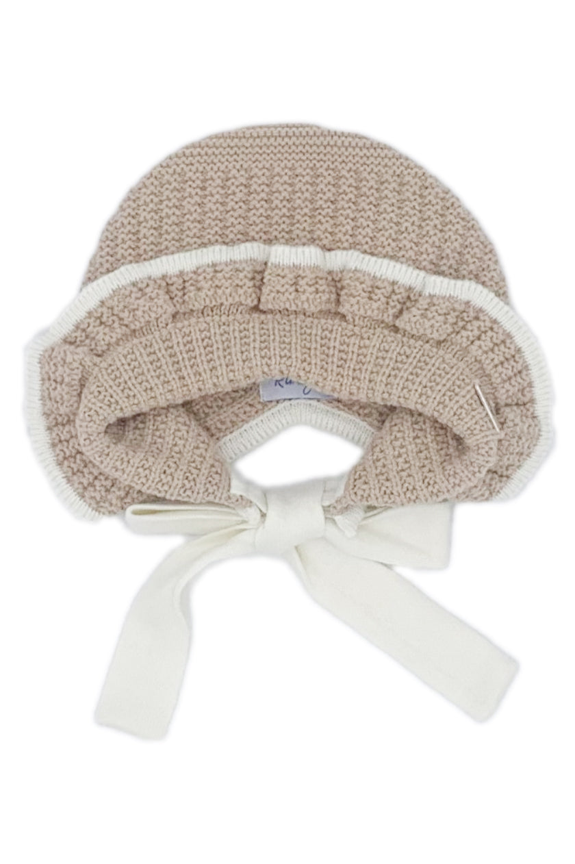 Camel & Cream Knit Bonnet for Women – Soft Winter Beanie Hat with Ribbed Design – Cozy & Stylish for Cold Weather, Outdoor Activities, and Casual Wear