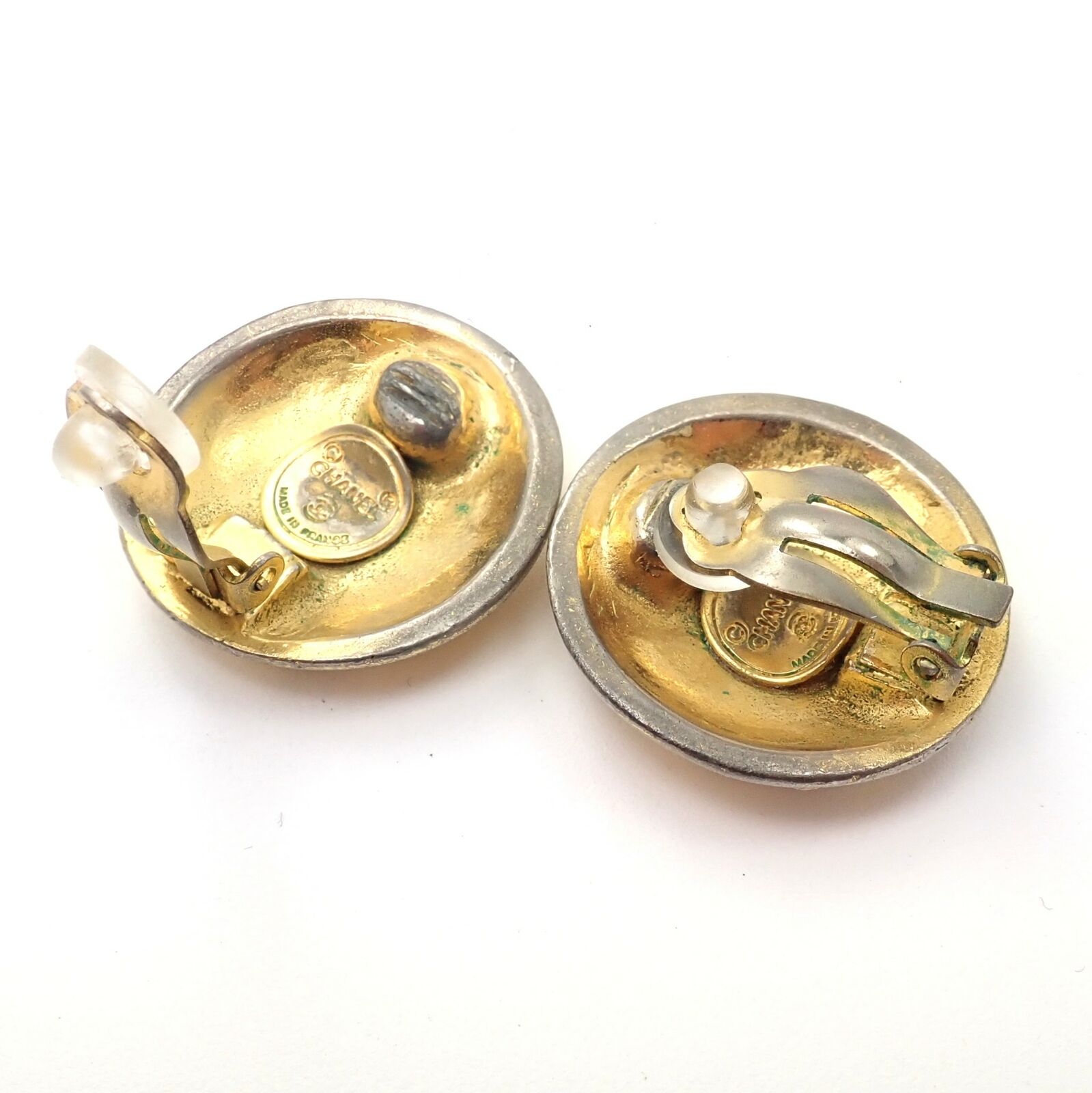 Vintage Chanel Paris France CC Logo Button Earrings 1980s - Authentic Collectible Jewelry for Women, Perfect for Parties & Special Occasions