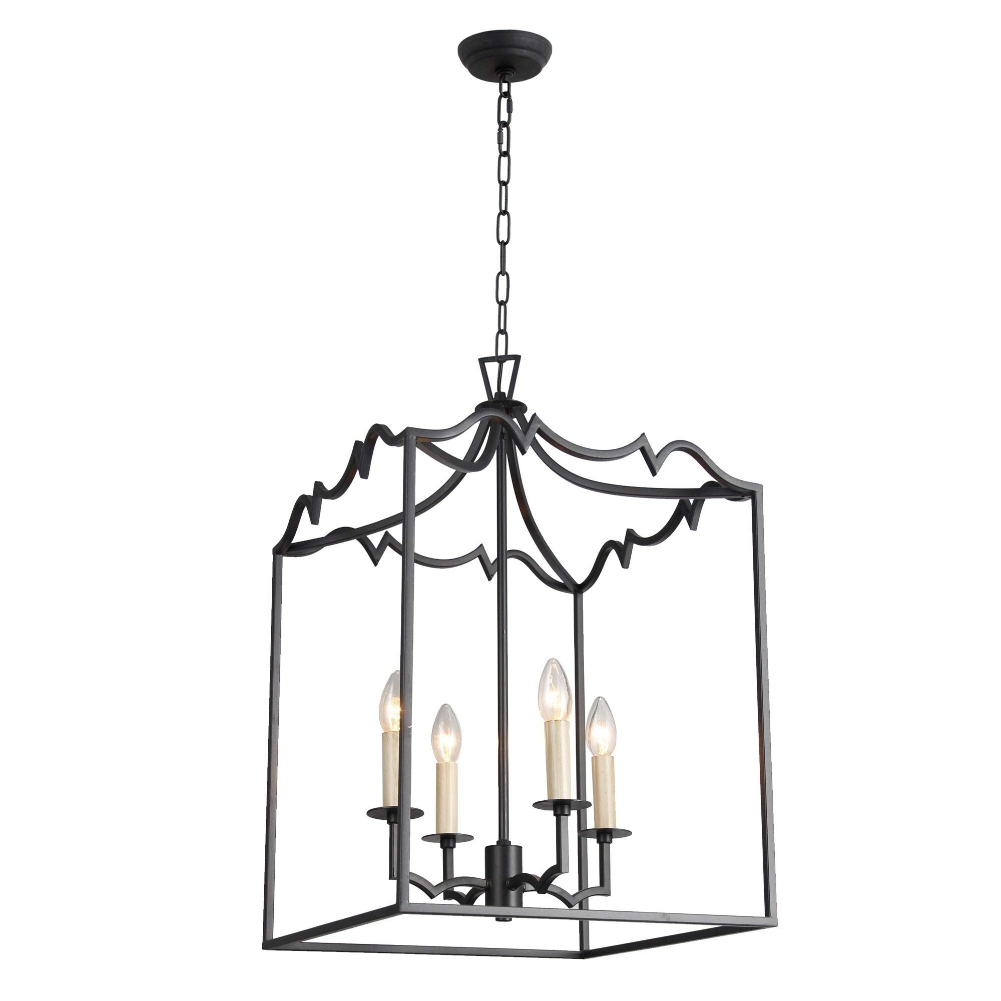 4-Light Candle Style Chandelier in Aged Iron Finish - Traditional Metal Ceiling Light Fixture for Dining Room, Bedroom & Foyer Decor