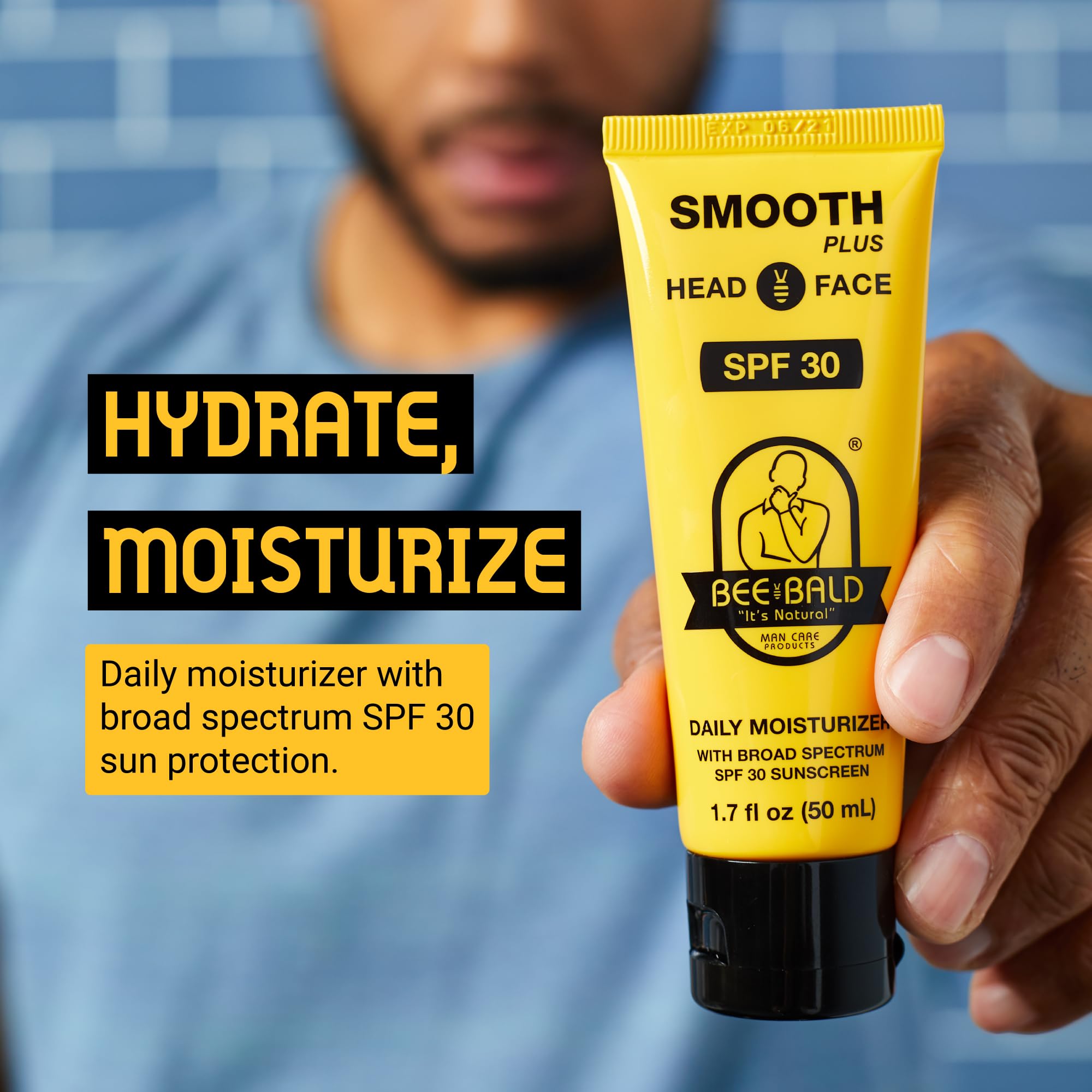 Bee Bald SMOOTH PLUS Head & Face Moisturizer with SPF 30 Sunscreen - Hydrating & Toning Lotion for Men - UVA/UVB Protection - 1.7 Fl Oz (Pack of 2) - Ideal for Daily Skincare & Post-Shave Routine