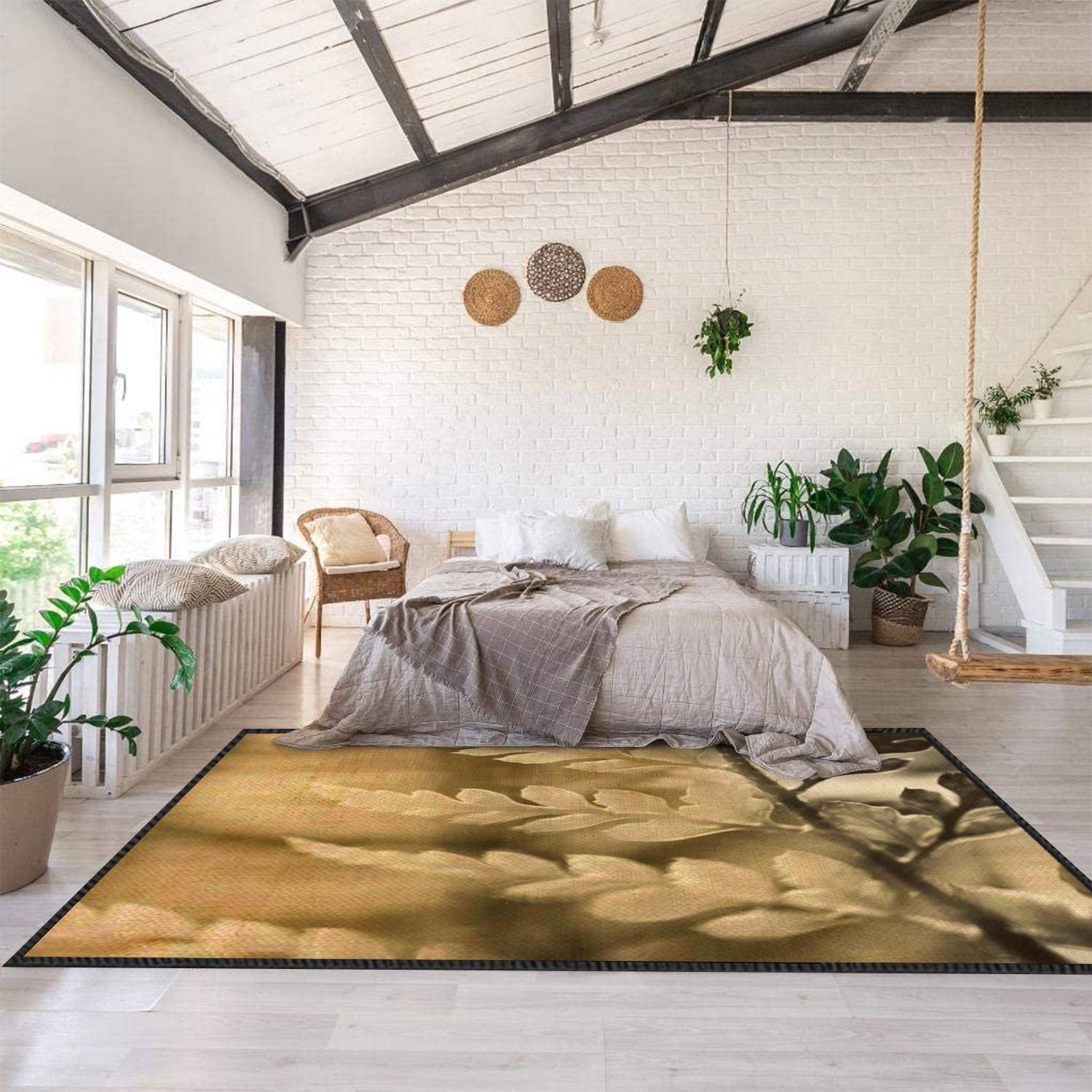 Modern Abstract Fern Area Rug - Non-Slip Soft Indoor/Outdoor Carpet for Living Room, Bedroom & Kids Room - Perfect for Home Decor, Yoga Space and Cozy Reading Nook