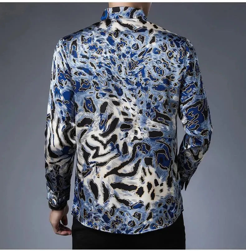Stylish Wild Print Satin Silk Shirt for Men - Premium Comfort & Trendy Design - Perfect for Casual Wear, Parties & Date Nights