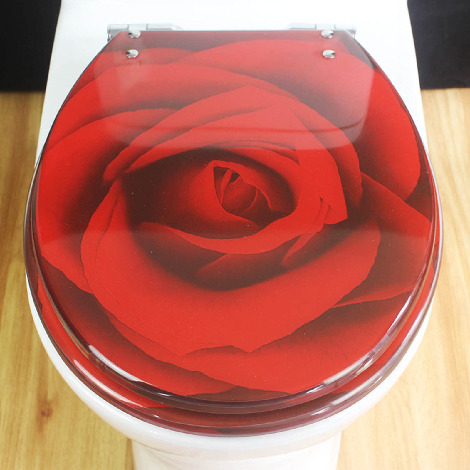 Red Rose Toilet Seat - Thickened Slow Close Resin Toilet Seat with Stainless Steel Hinges | Universal U/V/O Shape | Easy to Clean & Install | Perfect for Bathroom Decor & Home Upgrade