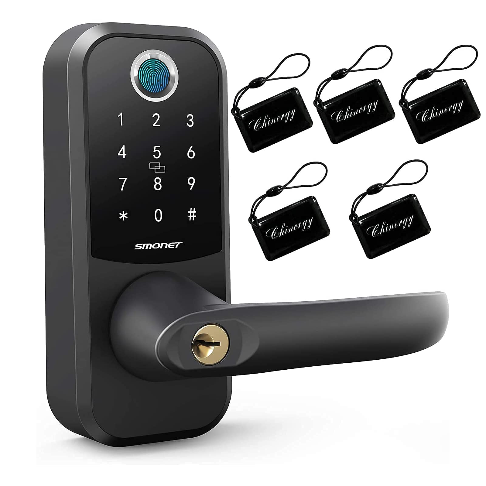 SMONET Keyless Entry Smart Door Lock with Fingerprint & Handle - Secure & Convenient Front Door Lock for Home, Office & Airbnb