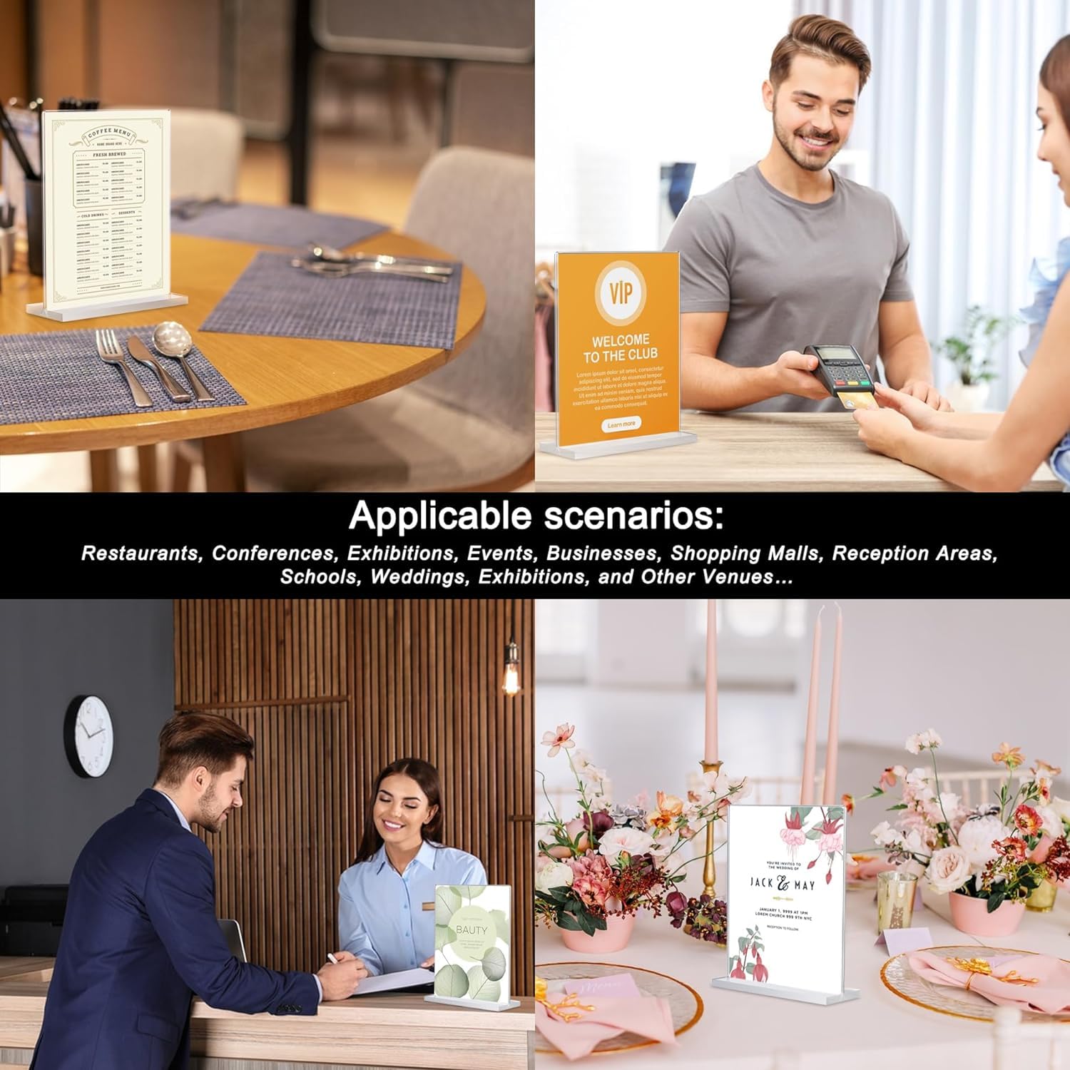 2 Pack Acrylic Sign Holder 8.5x11 Vertical Double-Sided Display Stand - Perfect for Restaurant Menus, Retail Promotions & Office Signage