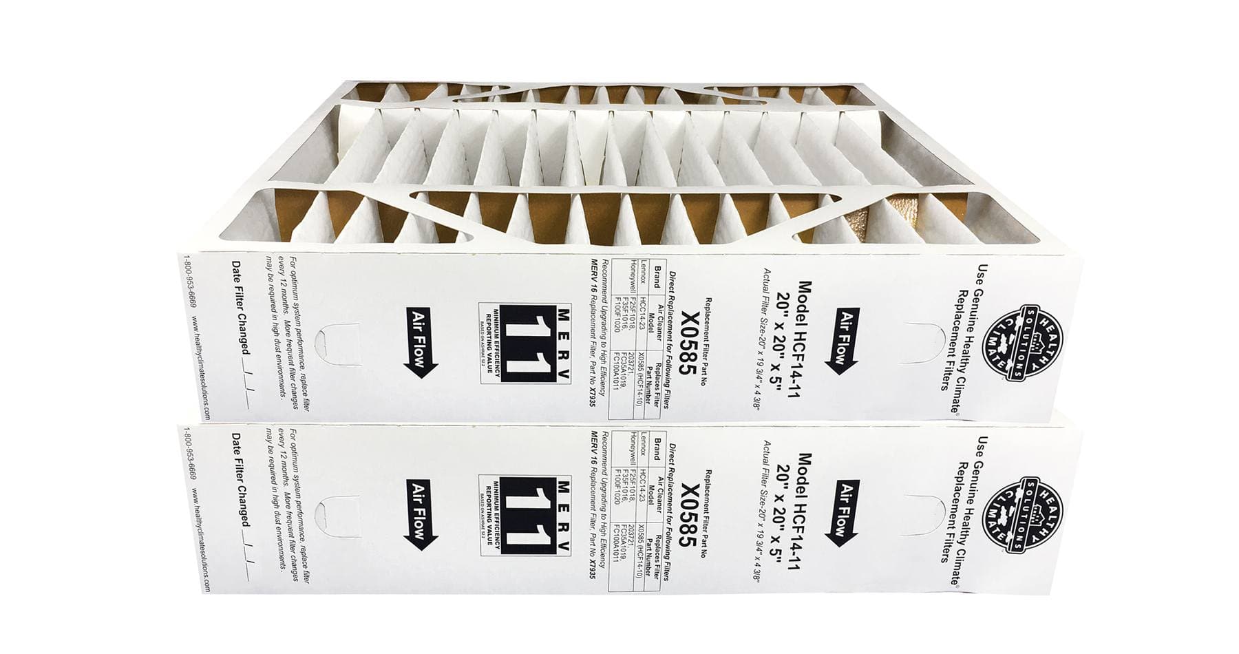 Lennox X0585 20x20x5 MERV 11 Furnace Air Filter - 2 Pack for Home HVAC System & Air Purifier