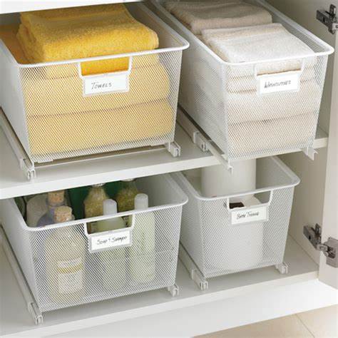 Elfa Easy Glider Medium 45cm Wide Mesh Basket Organizer - Perfect for Closet, Pantry, and Bathroom Storage Organization