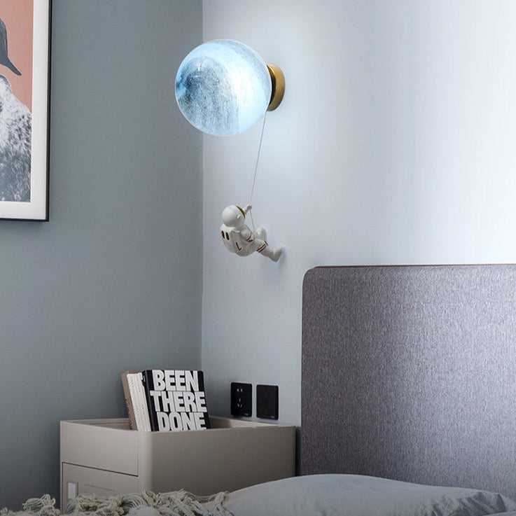 NASA Astronaut on Moon Wall Lamp - LED Night Light for Kids Room, Bedroom & Nursery - Space-Themed Decor for Boys & Girls