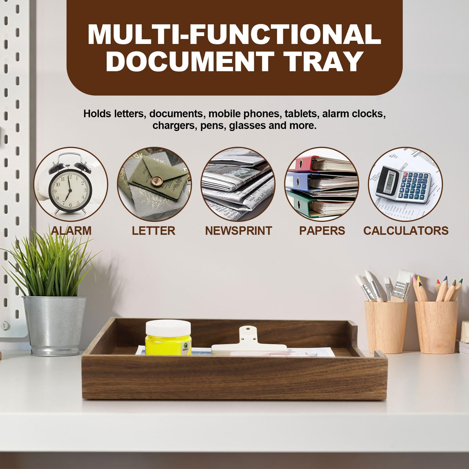 Premium Walnut Wood Desk Organizer Set - 4-Piece Office Accessories with Letter Tray, Pen Holder, Sticky Note Holder & Tape Dispenser for Home & Office Organization | Perfect for Workstation, Study Desk & Gift Idea