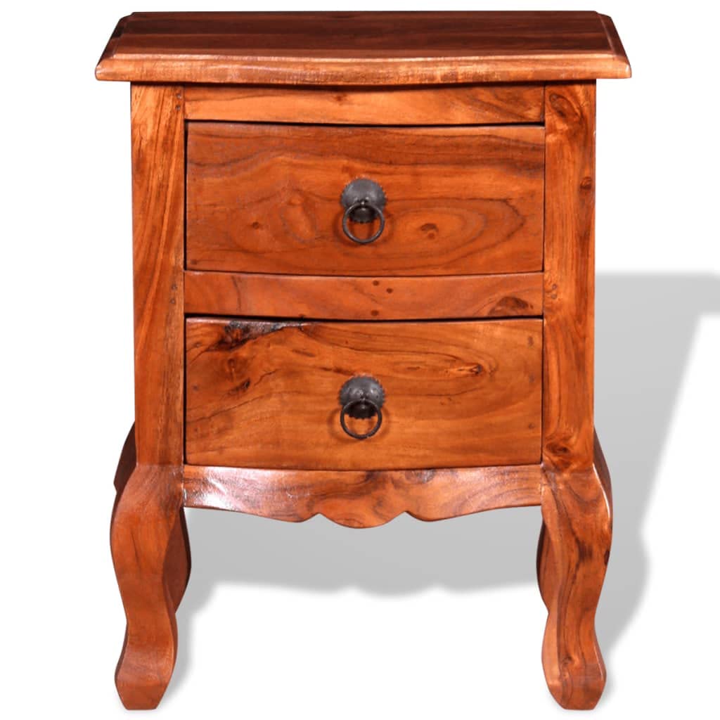 vidaXL Vintage-Style Nightstand with 2 Drawers - Solid Acacia Wood Bedside Cabinet - Brown Matte Finish End Table for Bedroom, Living Room & Office