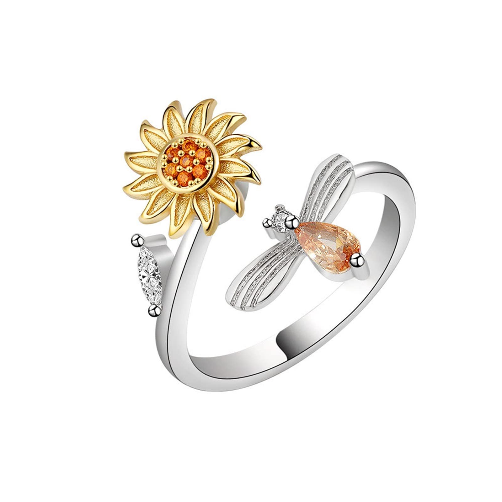 Adjustable Stackable Sunflower Rings for Women - Stress Relief Anxiety Rings for Girls - Open Rings Jewelry for Relaxation and Mindfulness - Perfect for Daily Wear, Gifts, and Meditation