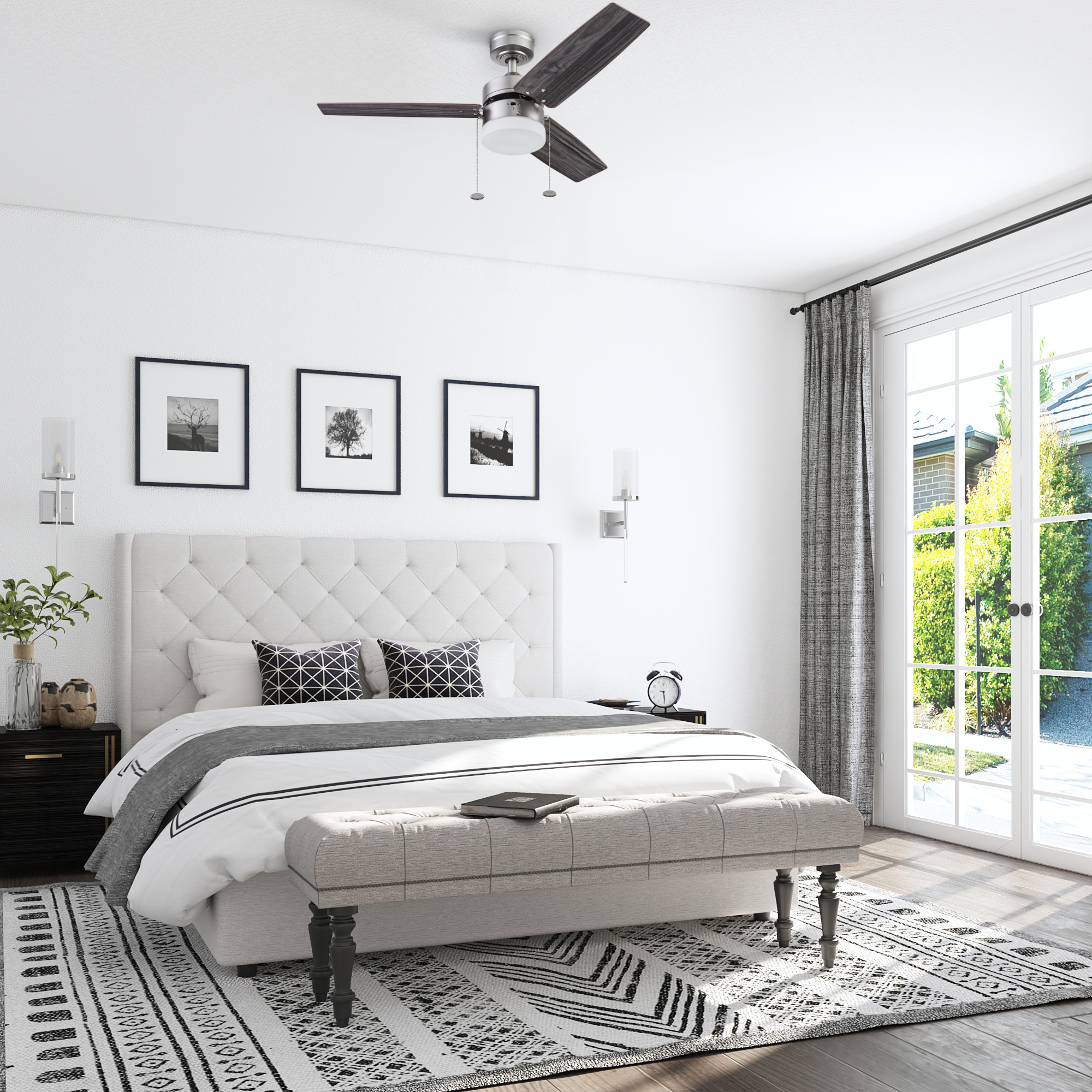 42 Inch Reston Pewter Ceiling Fan with Pull Chain - Modern Indoor Cooling Fan for Living Room, Bedroom, and Office