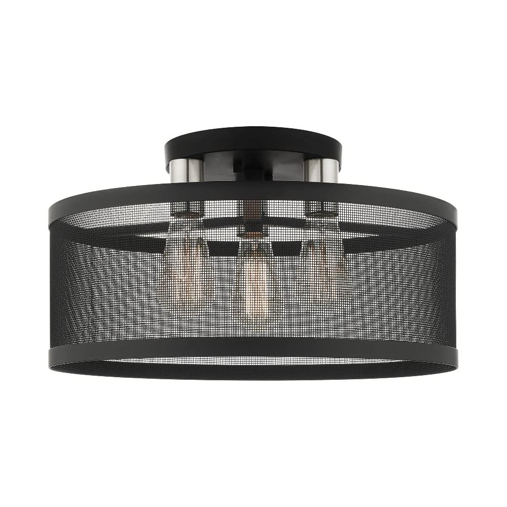Livex Lighting 3-Light Black Semi Flush Mount Ceiling Fixture - Modern Hallway, Bedroom or Entryway Lighting Solution
