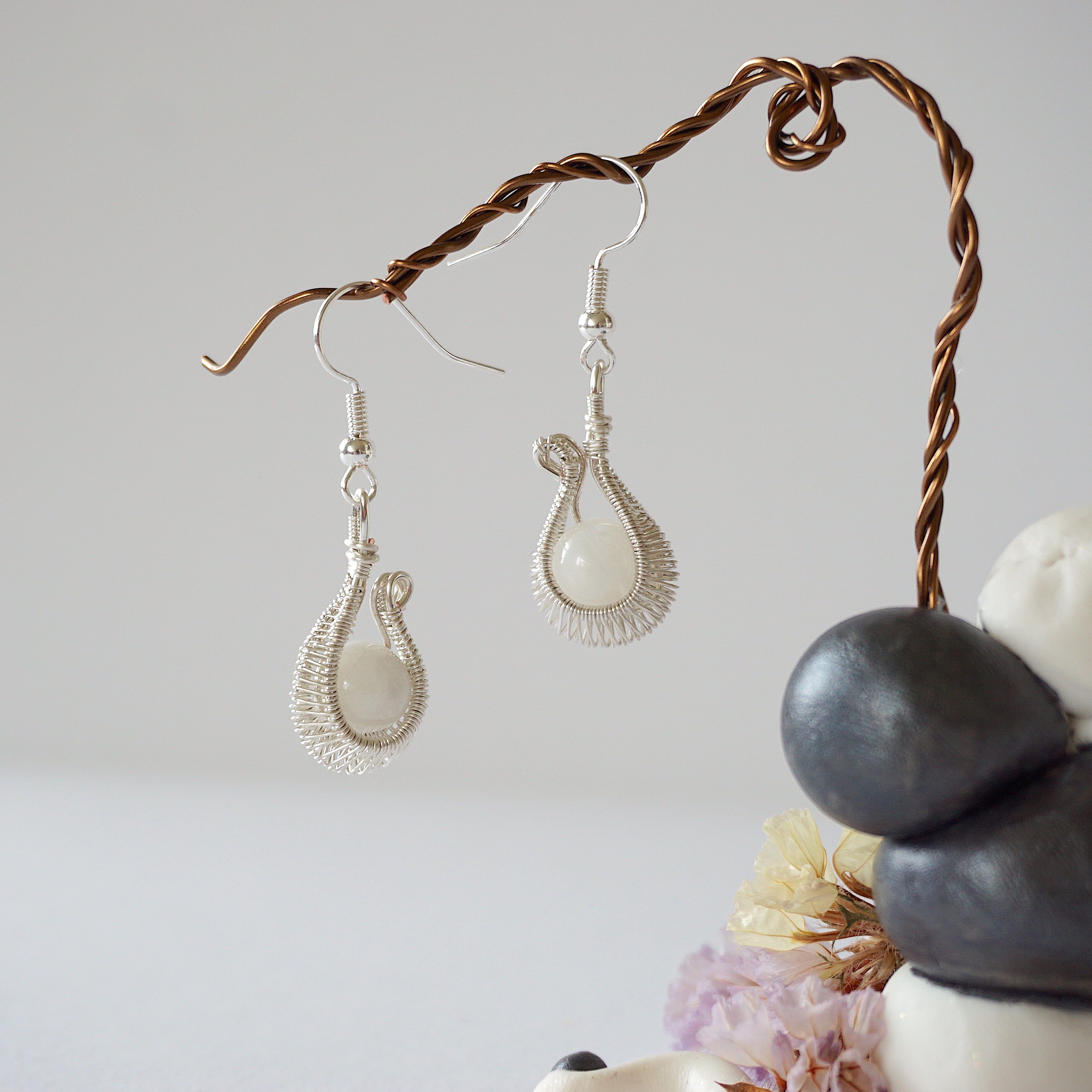 Rainbow Moonstone Hoop Earrings - Silver Plated Cradle Earrings for Women | Boho Chic Jewelry for Everyday Wear & Special Occasions