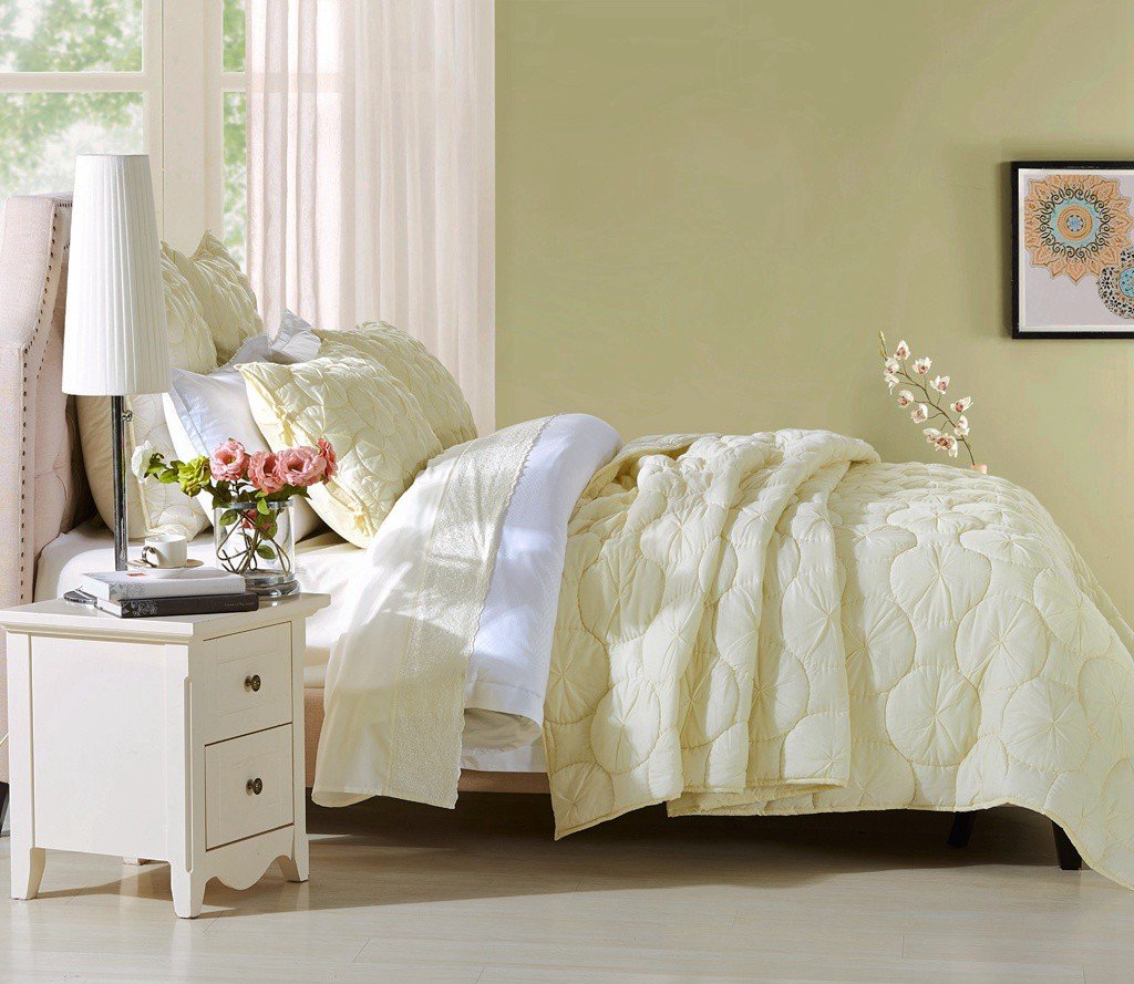 Luxury Pure Cotton Voile Quilt King Size - Calla Angel Dream Waltz Ivory Bedding Set for Elegant Bedroom Decor & Cozy Sleep