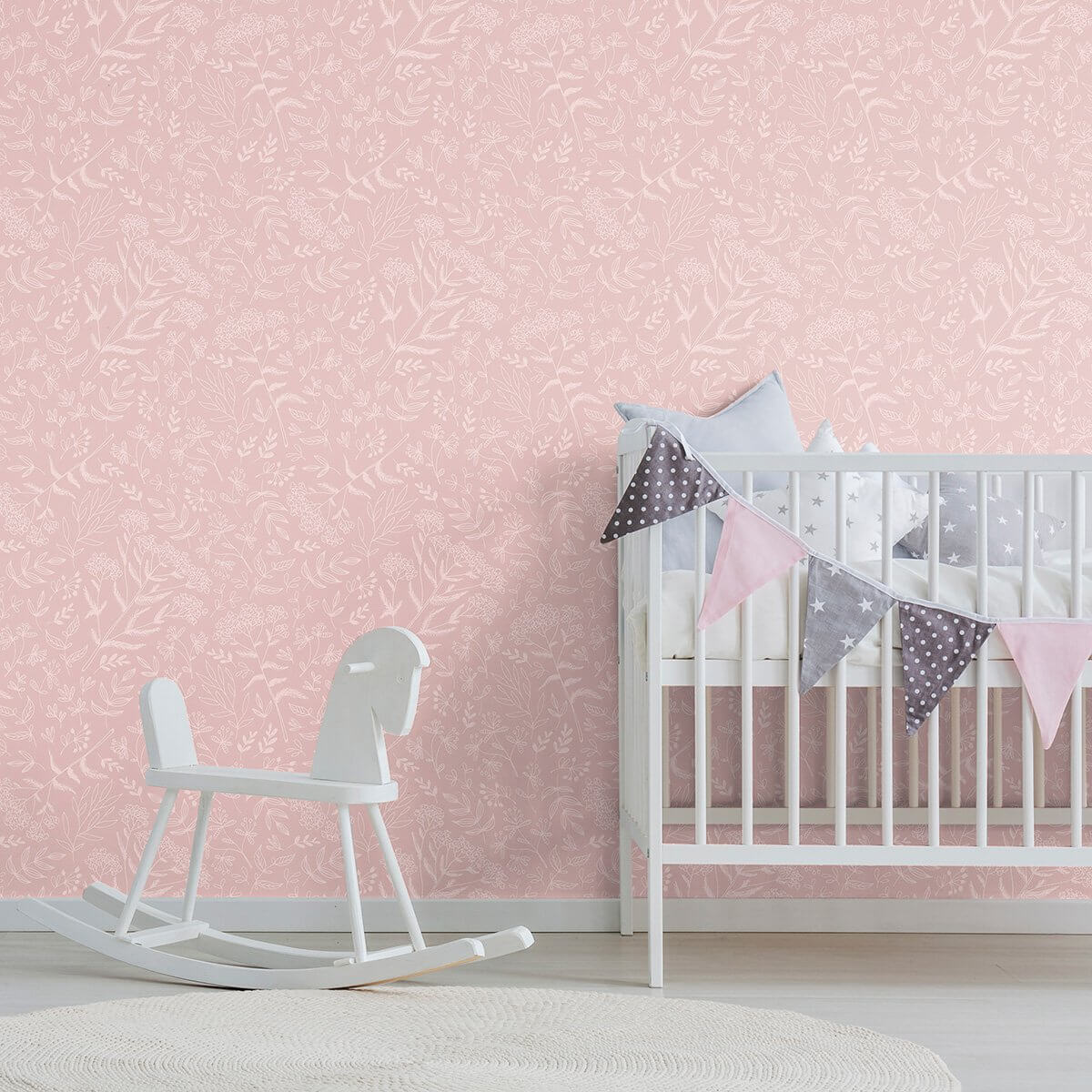 Pink Floral Baby Peel and Stick Removable Wallpaper - Self-Adhesive Nursery Wall Decor for Girls Room, Easy to Install & Remove - Perfect for Nursery, Bedroom, Playroom & Home Decor