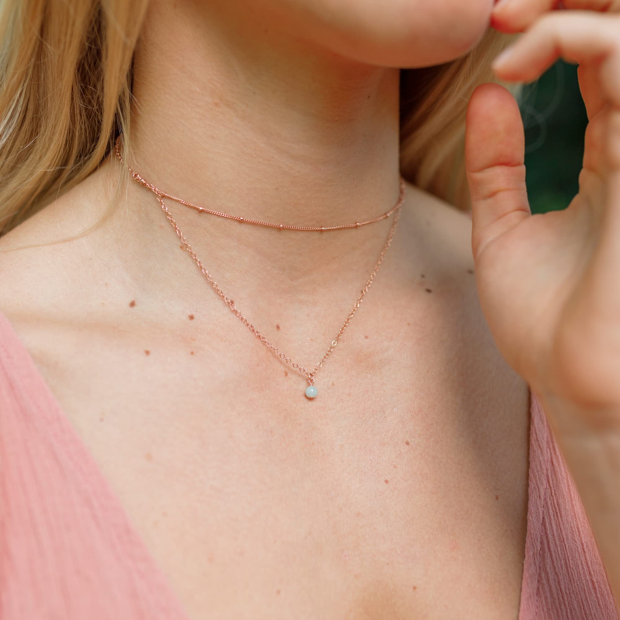 14K Rose Gold Filled Amazonite Layered Choker Necklace - Elegant Boho Jewelry for Women, Perfect for Weddings, Parties & Everyday Wear