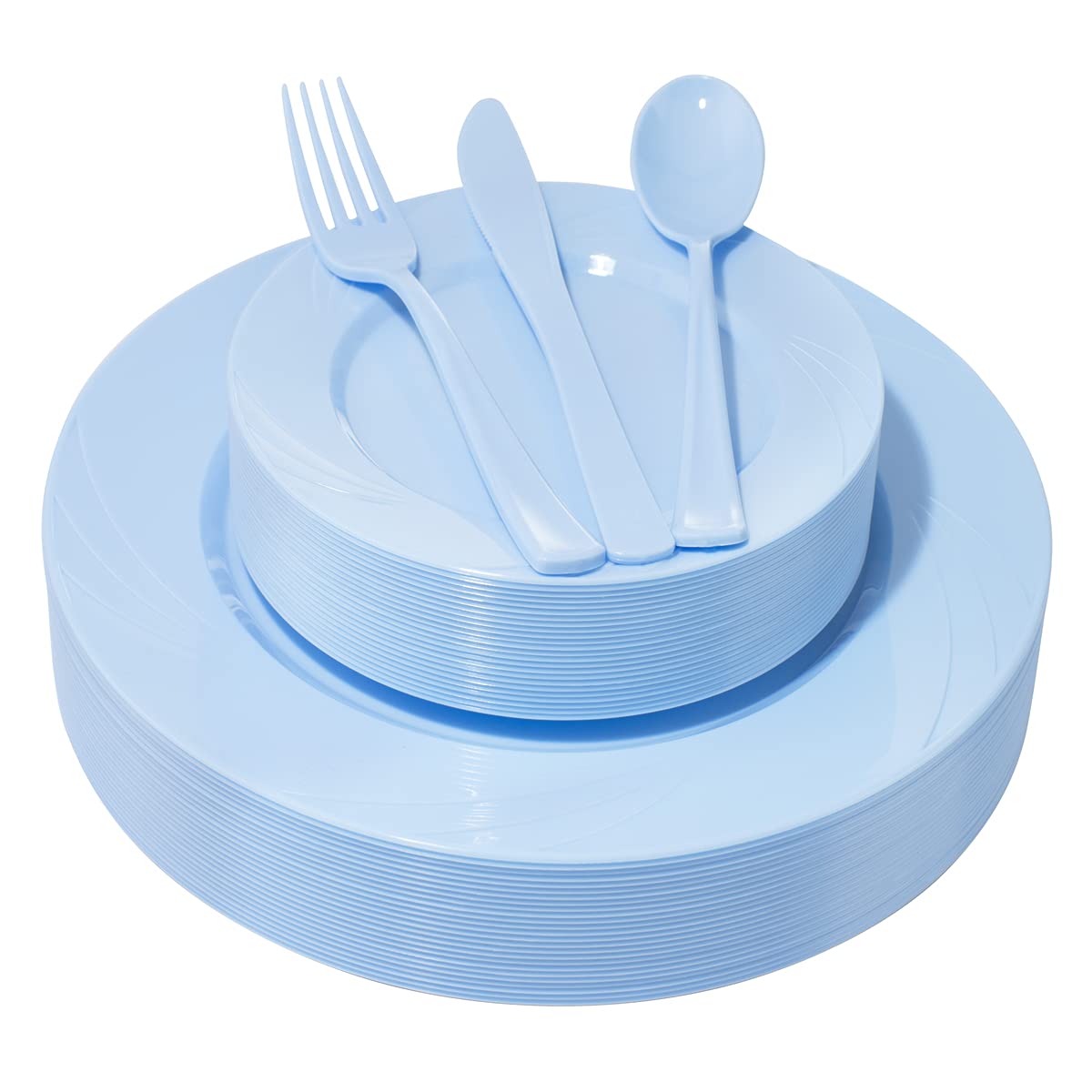 YOUBET 125-Piece Blue Plastic Disposable Plate Set - Includes 25 Dinner Plates, 25 Dessert Plates, 25 Forks, 25 Knives & 25 Spoons - Perfect for Baby Showers, Birthday Parties, Picnics & Outdoor Events