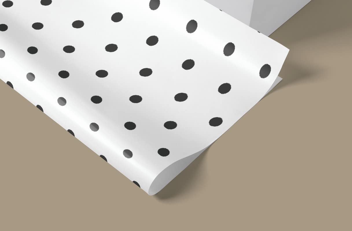 Premium Dovetail Black Polka Dot Gift Wrapping Paper - 6 Sheets Pack for Birthday, Christmas & Party Presents
