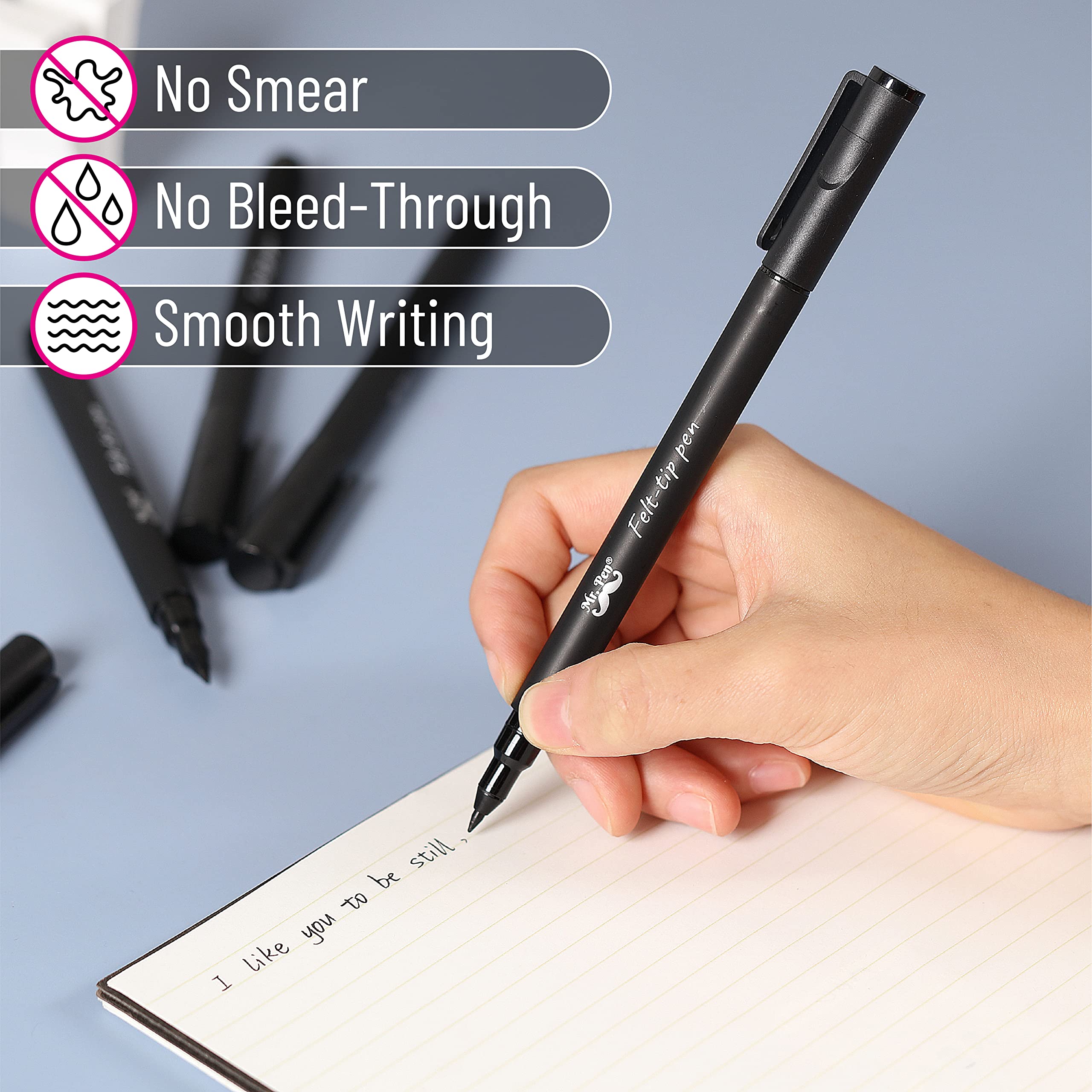 Mr. Pen- 12 Pack Black & Blue Felt Tip Pens, Fine Point Fast Dry Ink - Perfect for Bible Journaling, Planner Markers, Note Taking & Creative Writing - Smooth Writing Pens for Artists, Students & Office Use