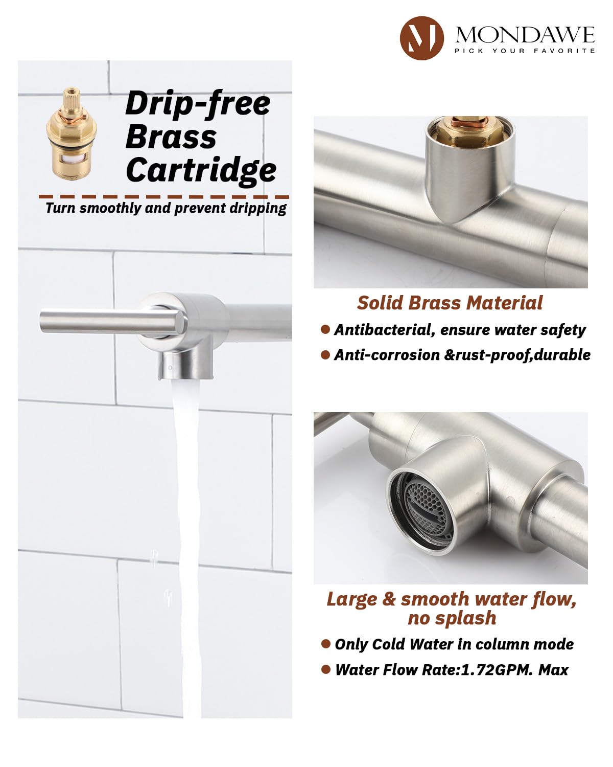 2-in-1 Commercial Grade Pot Filler Faucet - Deck Mount Brass Kitchen Faucet with Double Joint Swing Arms - Lead-Free Brushed Nickel Finish - Ideal for Stove Pot Filling in Restaurants & Home Kitchens
