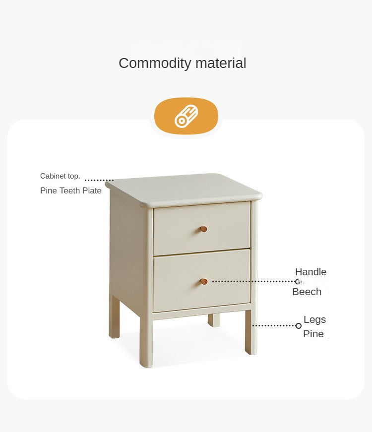 Premium White Beech Solid Wood Nightstand - Elegant Bedside Table for Bedroom, Guest Room & Nursery - Durable & Stylish Storage Solution