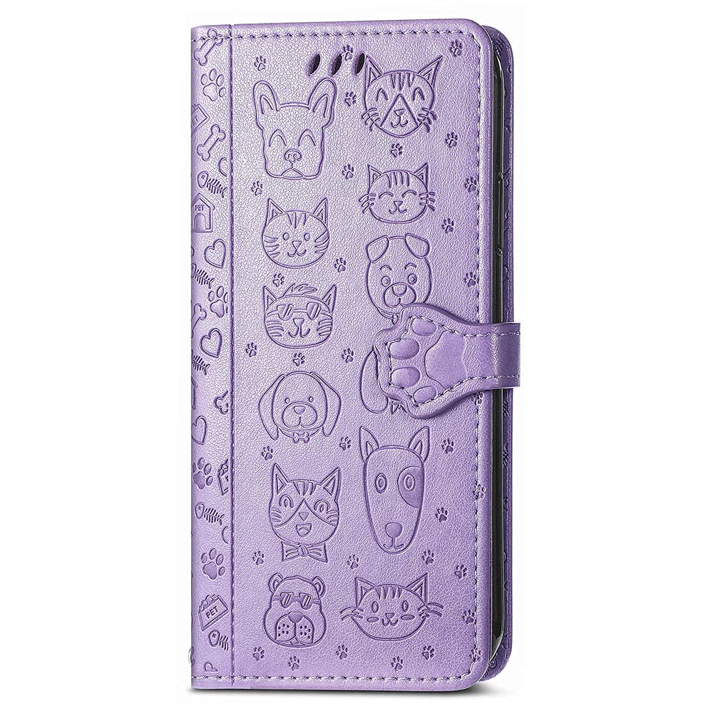 Cute Cartoon Cat Dog Pattern PU Leather Wallet Phone Case for Samsung Galaxy A03 Core - Magnetic Clasp, Cash & Card Slots Holder (Purple) - Perfect for Daily Use, Travel, and Hands-Free Convenience