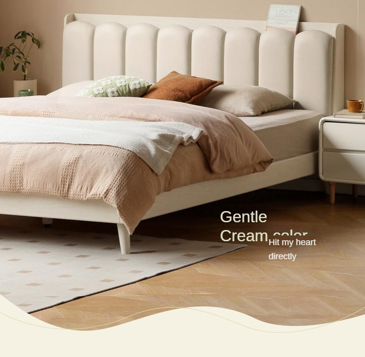 Solid Oak Wood Piano Key Bed Frame - Cream Finish - Elegant and Durable Bedroom Furniture for Classic and Modern Decor Styles