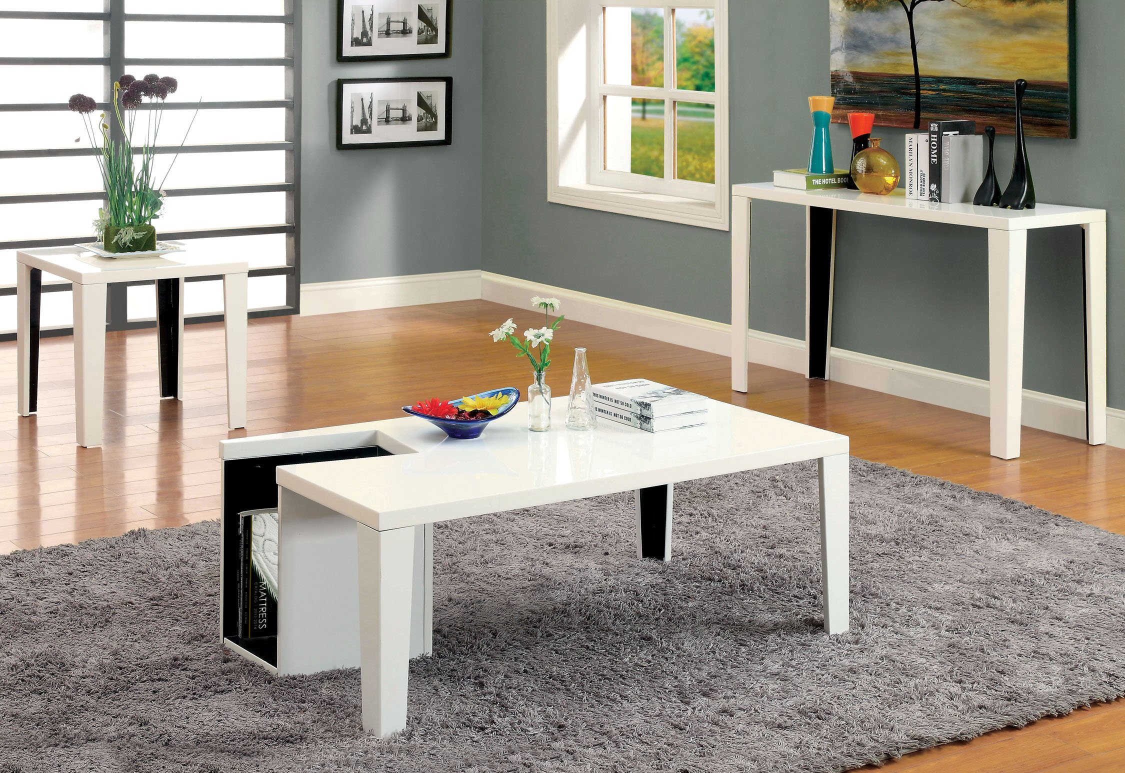Furniture of America Leblanc 2-Tone End Table - White and Black Nightstand for Living Room, Bedroom & Office - Modern Side Table with Storage Shelf