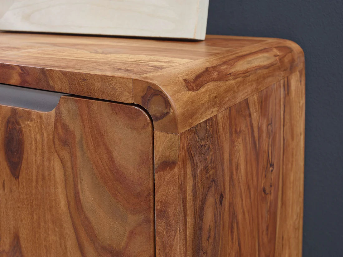 Gfine Solid Sheesham Wood Sideboard - 2 Doors & 3 Drawers, 130x43x70cm - Perfect for Living Room Storage & Dining Room Organization
