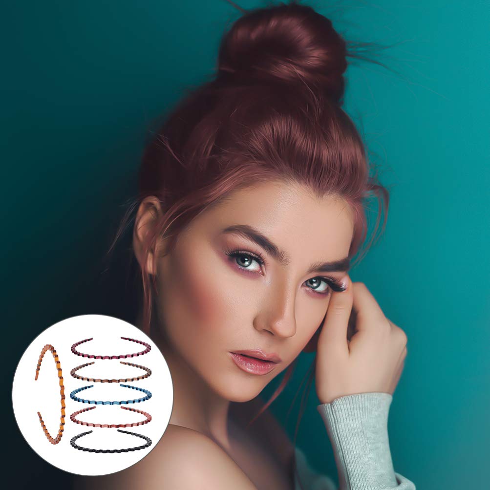6-Pack Metal Headbands for Men & Women - Wavy Hair Hoops, Instant Noodle Hair Ties, Wash Headbands - Durable Plastic Yoga Hair Accessories for Sports, Workouts, and Everyday Use