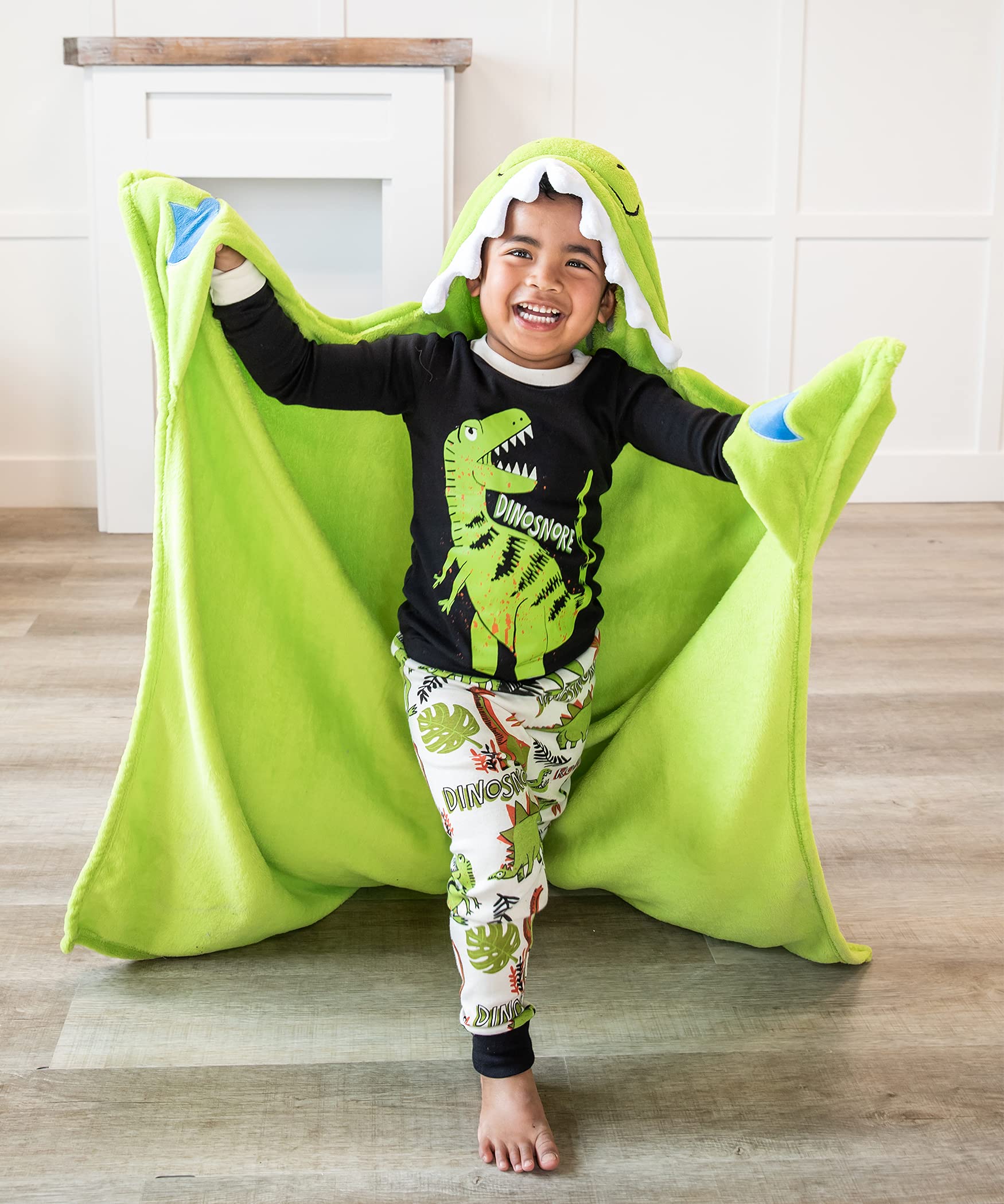 LazyOne Kids Wearable Blanket Hoodie - Soft Animal Hooded Fleece Blanket (Dinosaur Design) for Cozy Indoor Lounging, Movie Nights & Sleepovers